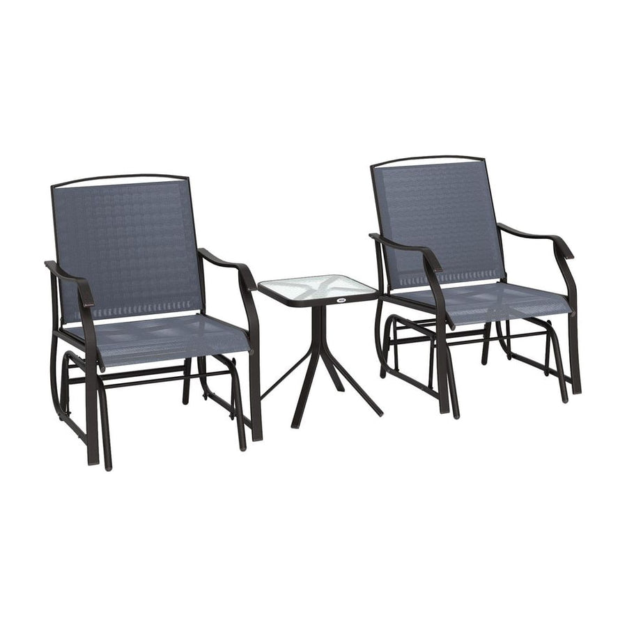 Outsunny Glider Rocking Chair & Table Set 2 Single Seaters Rocker Garden Swing Chair Patio Furniture Bistro Set Grey