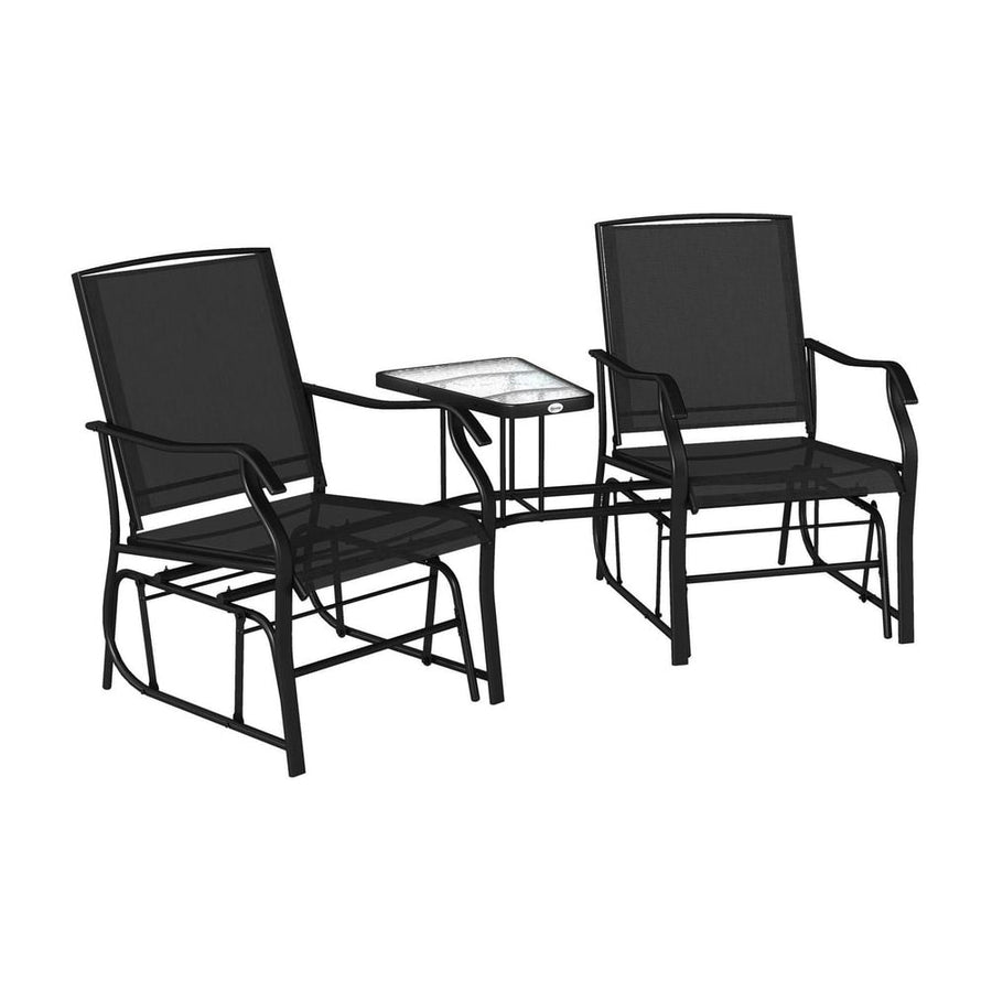 Outsunny Gliding Jack and Jill Seat, with Glass-Top Table - Black