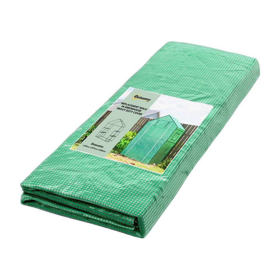 Outsunny Greenhouse Cover Replacement Walk-in PE Hot House Cover with Roll-up Door and Windows, 140 x 73 x 190cm, Green