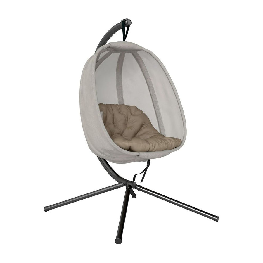 Outsunny Hanging Egg Chair, Folding Texteline Swing Hammock with Side Pocket, Cushion and Stand for Indoor Outdoor, Patio