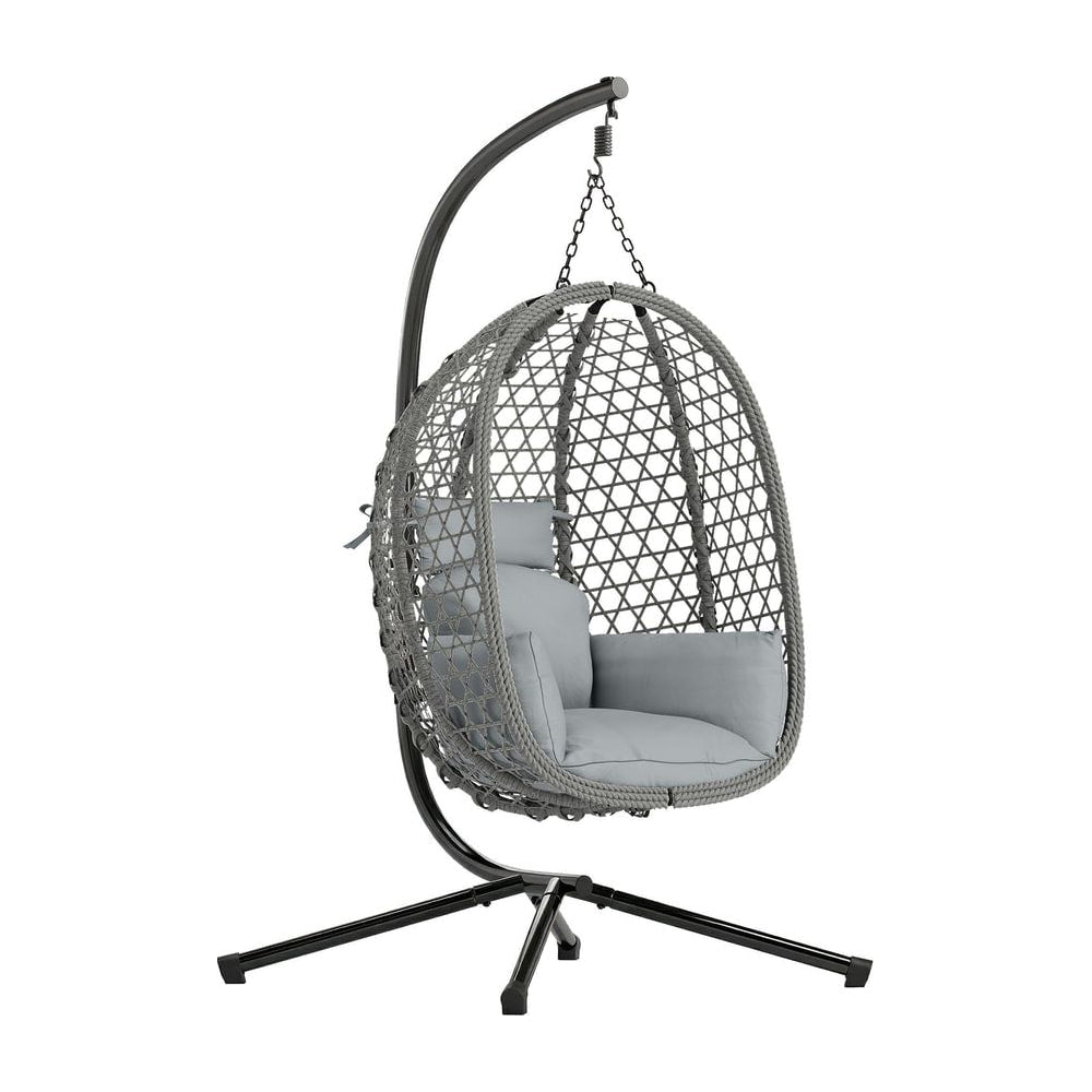 Outsunny Hanging Egg Chair, Indoor Outdoor Rattan Hammock Swing Chair with Stand, Safety Strap, Foldable Basket, Dark Grey