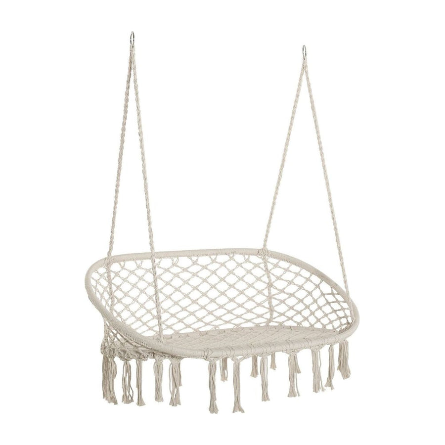 Outsunny Hanging Hammock Chair Cotton Rope Porch Swing with Metal Frame, Large Macrame Seat for Patio, Garden, Bedroom
