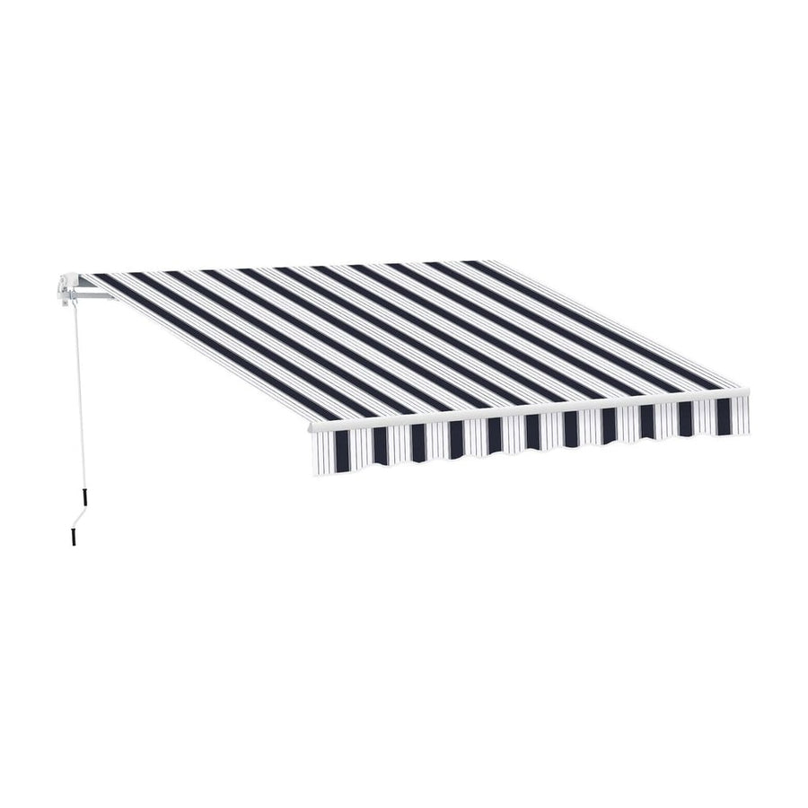 Outsunny Manual Retractable Awning, 2.5x2 m-Dark Blue/White Stripes