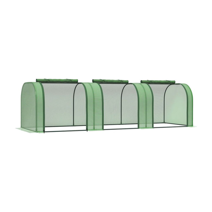 Outsunny Mini Greenhouse, Small Polytunnel Green House with Zipped Doors, Steel Frame for Garden Backyard, 295 x 100 x 80cm