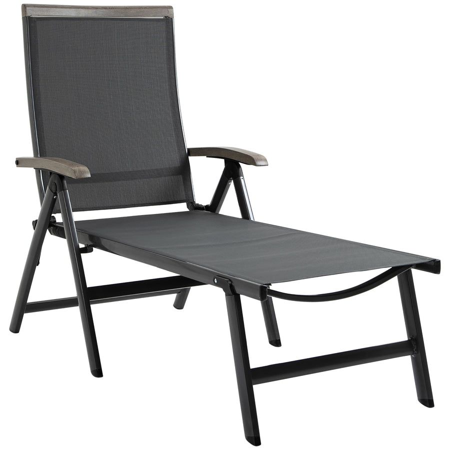 Outsunny Outdoor Folding Sun Lounger, 5-Position Adjustable Chaise Lounge Chair with Aluminium Frame for Patio, Pool and