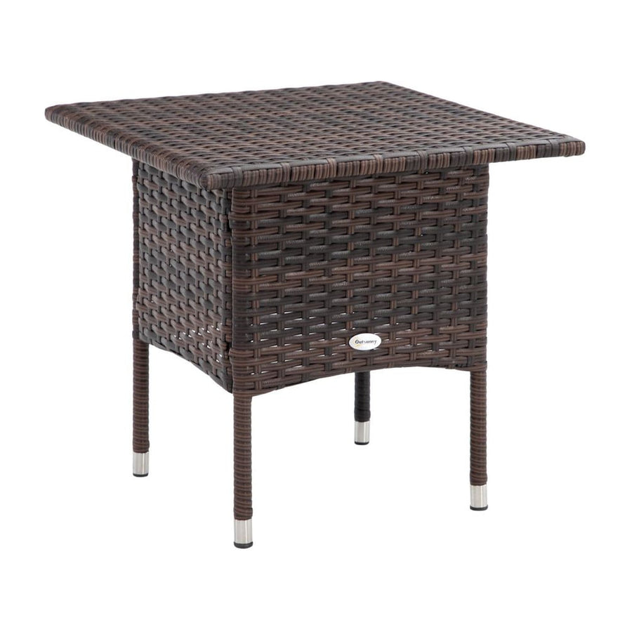 Outsunny Outdoor Rattan Side Table Coffee Table with Plastic Board, Full Woven Table Top for Patio, Garden, Balcony, Mixed