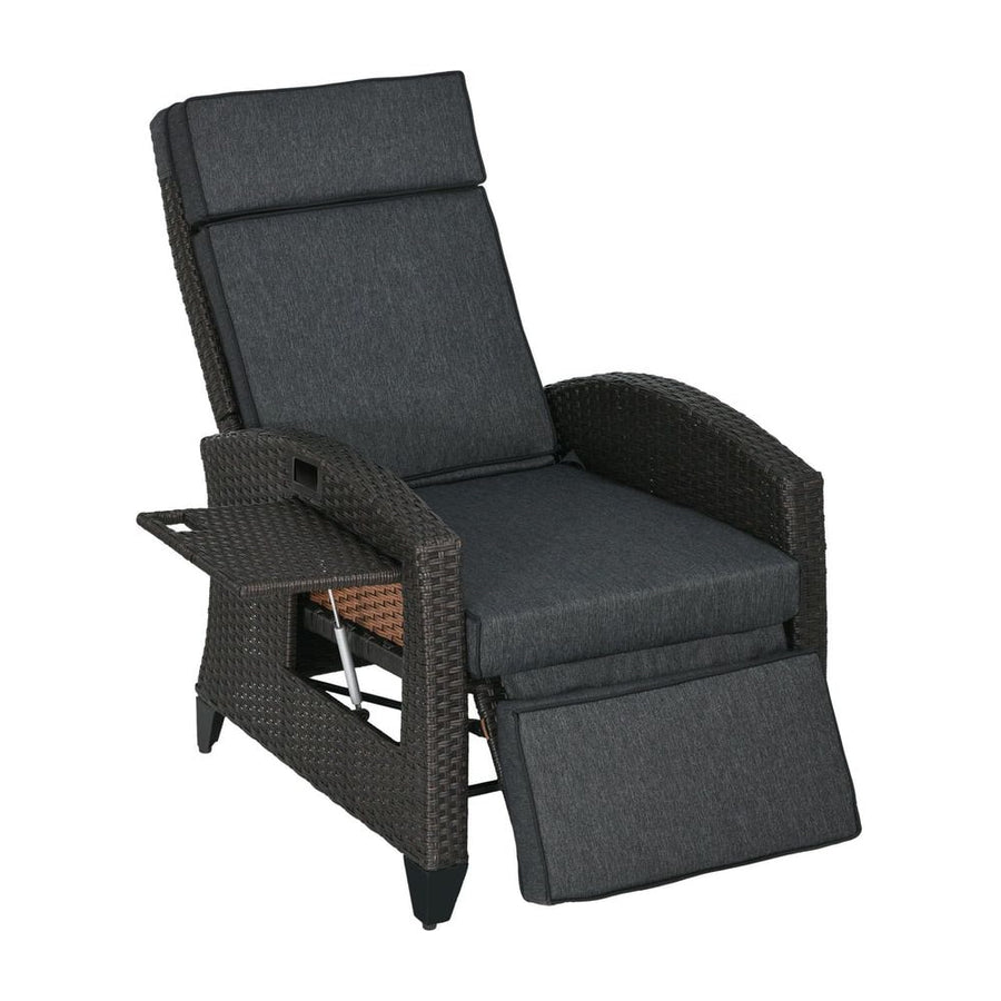 Outsunny Outdoor Recliner Chair with Adjustable Backrest and Footrest in Dark Grey and Brown