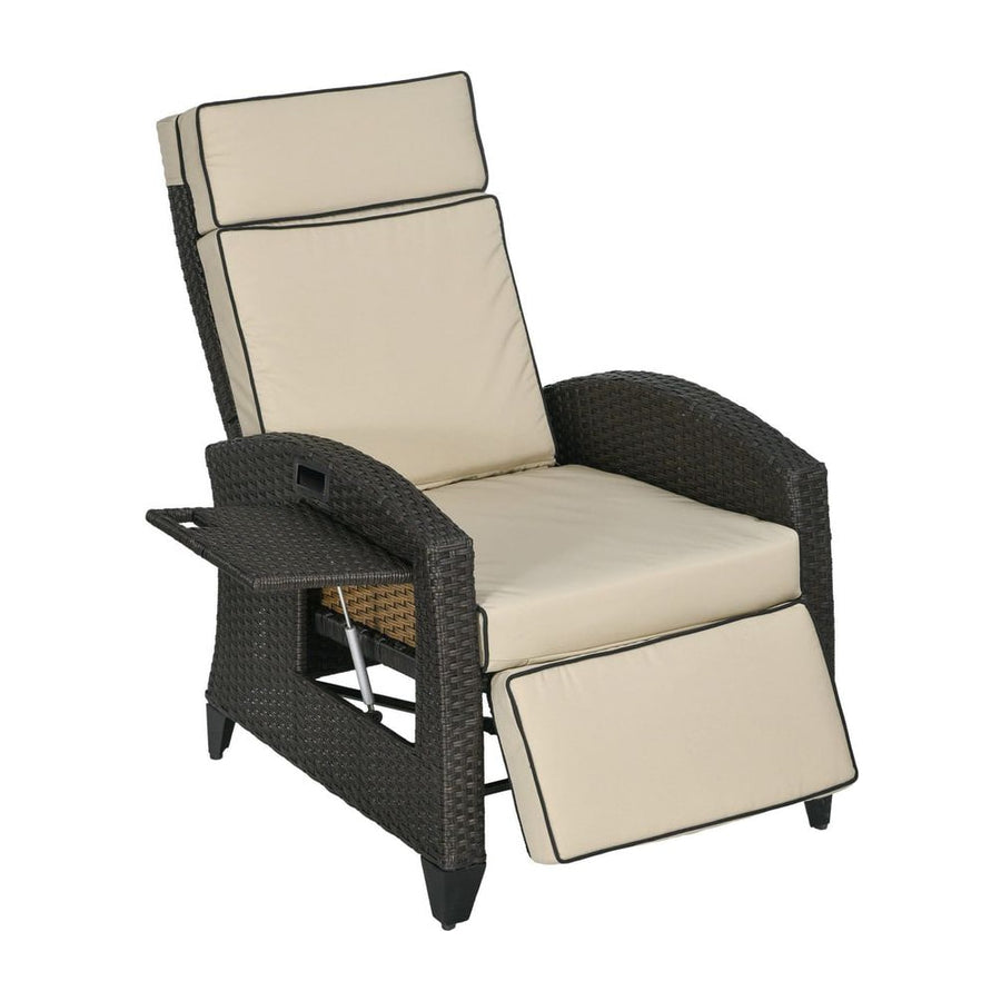 Outsunny Outdoor Recliner Chair with Adjustable Backrest and Footrest in Khaki and Brown