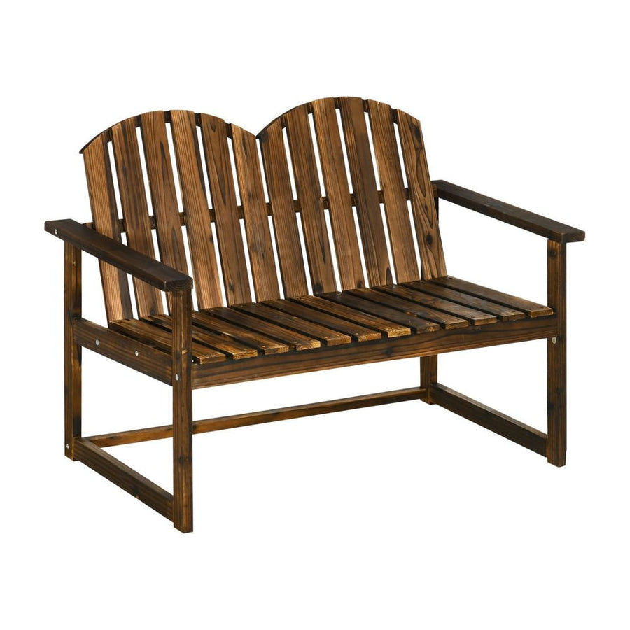 Outsunny Outdoor Wooden Garden Bench, Patio Loveseat Chair with Slatted Backrest and Smooth Armrests for Two People, for