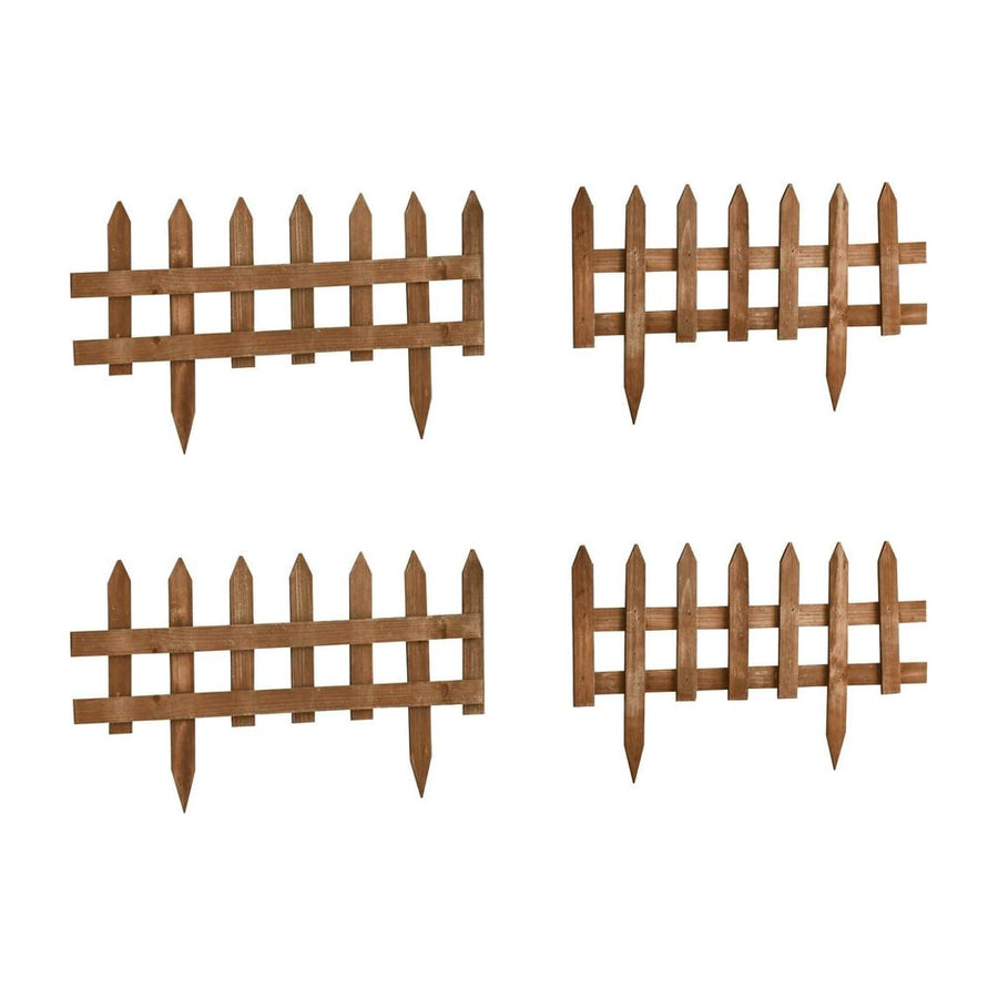 Outsunny Pack of 24 Wooden Border Fences, Garden Fixed Picket Fence for Lawn Edging, Flowerbed, 60L x 1D x 34H cm, Brown