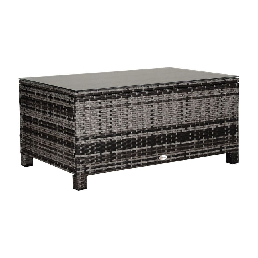 Outsunny PE Rattan Garden Coffee Table, with Glass Table Top - Grey