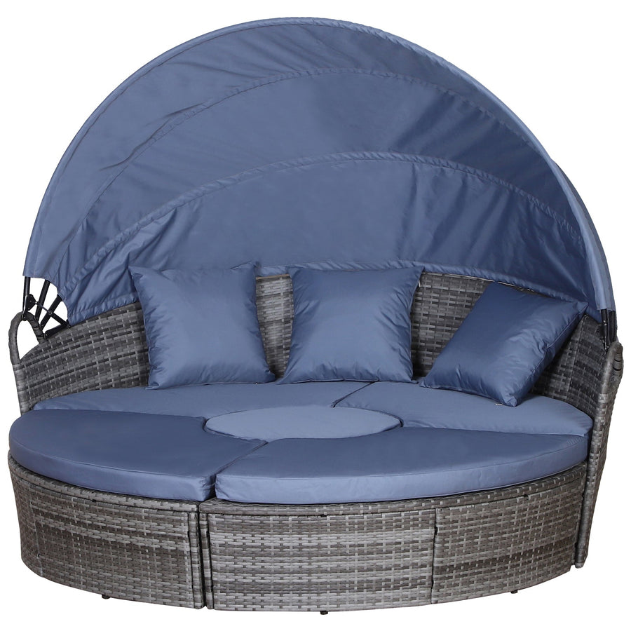 Outsunny Outdoor PE Rattan Garden Furniture with Cushioned, Patio Wicker Conversation Furniture Set, Round Daybed with