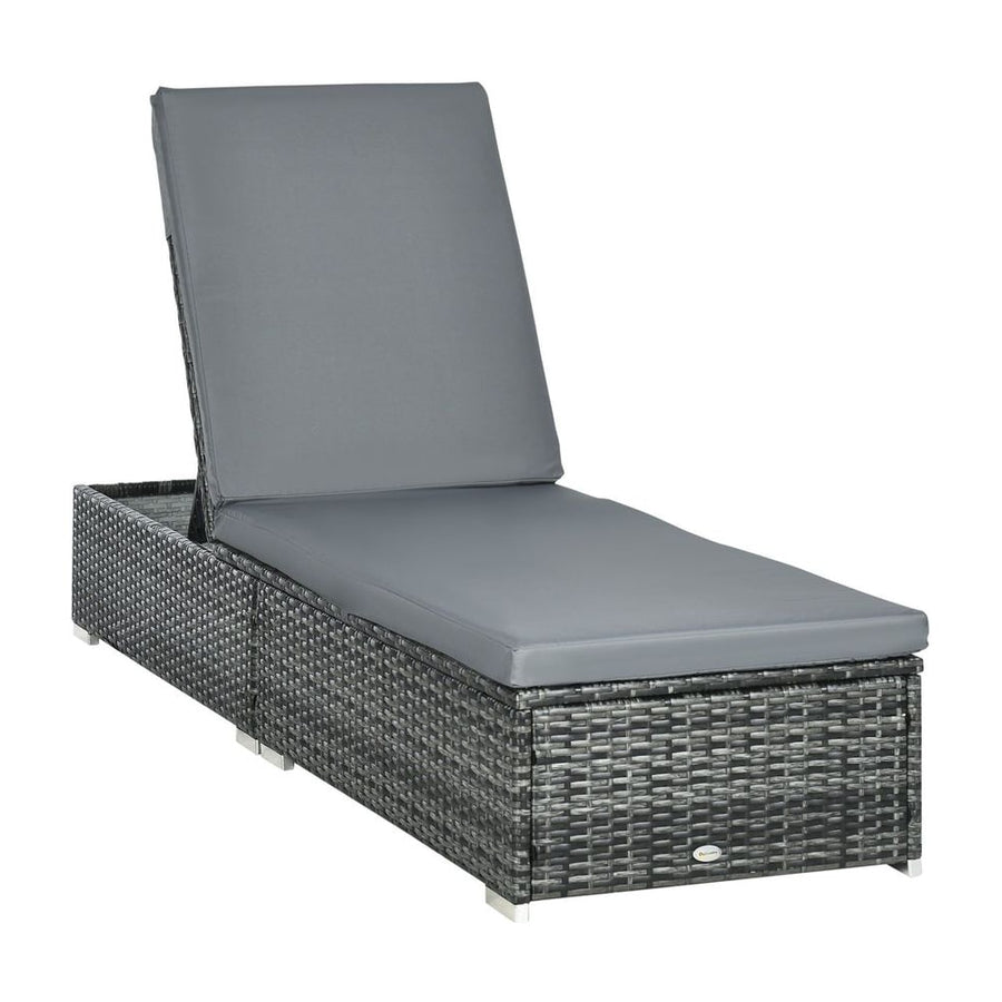 Outsunny PE Rattan Sun Lounger, Five-level Adjustable Recliner Bed Chair with Soft Padded Cushion for Patio, Garden, Mixed