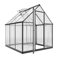 Outsunny Polycarbonate Greenhouse with Swing Door and Adjustable Window with open door and roof vent