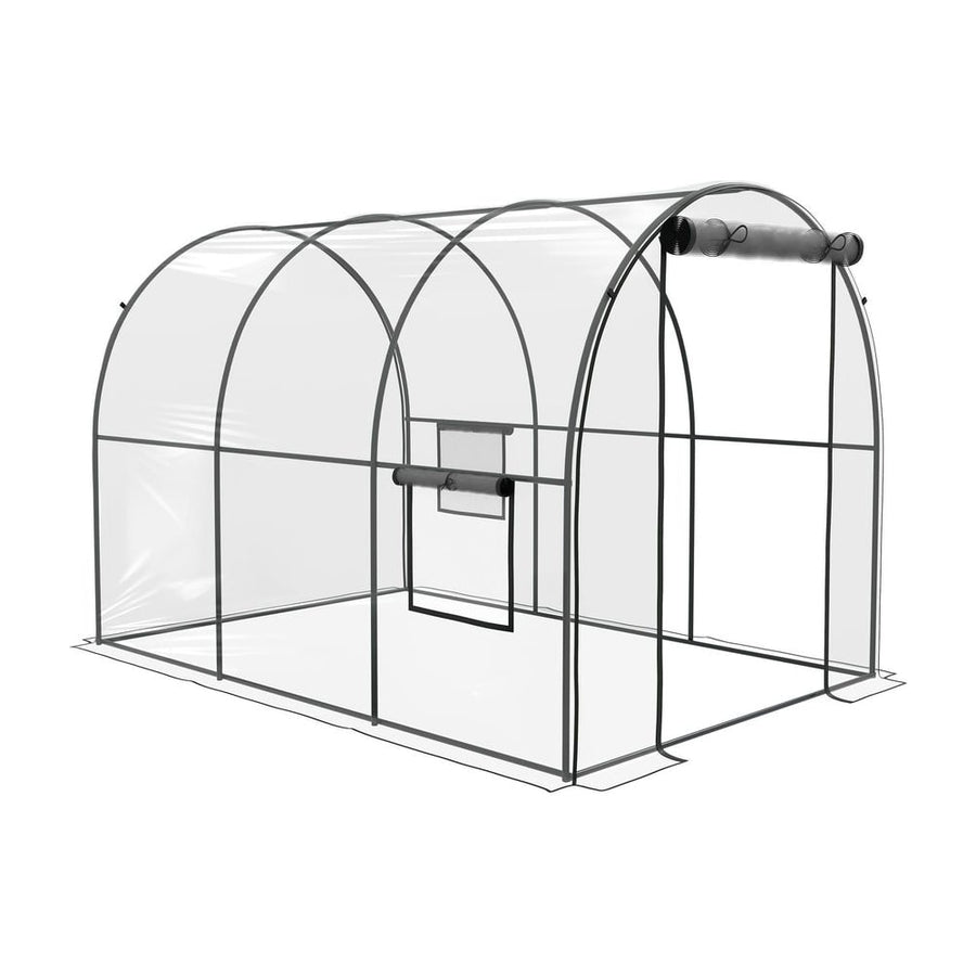 Outsunny Polytunnel Greenhouse Walk-in Grow House with Plasric Cover, Door, Mesh Window and Steel Frame, 3 x 2 x 2m, Clear