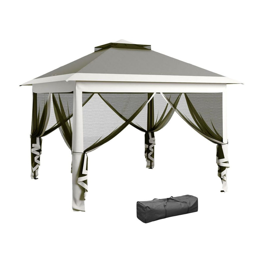 Outsunny Pop Up Canopy Tent with Double Roof, Zipped Mesh Sidewalls, Carrying Bag, Height Adjustable for Patio Garden, Dark