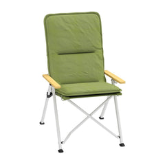 Outsunny Portable Padded Camping Chair in green with wooden armrests and a white metal frame