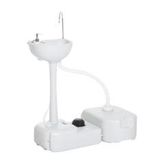 Outsunny Portable Camping Sink with Running Water and Wastewater Tank, Hand Wash Basin with Rolling Wheels, Foot Pump, Soap