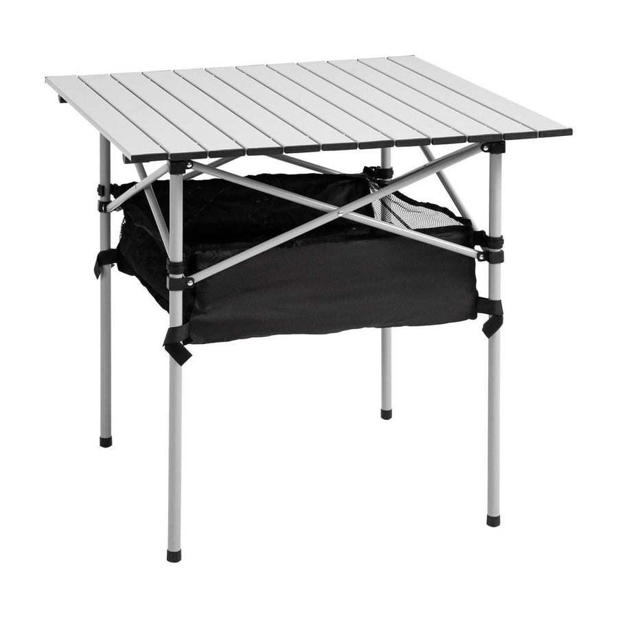 Outsunny Portable Camping Table w/ Mesh Bag & Steel Frame Hiking Furniture Desk, Silver Black