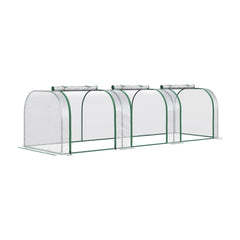 Outsunny PVC Tunnel Greenhouse Green Grow House Steel Frame, a long clear tunnel greenhouse with a steel frame and green trim