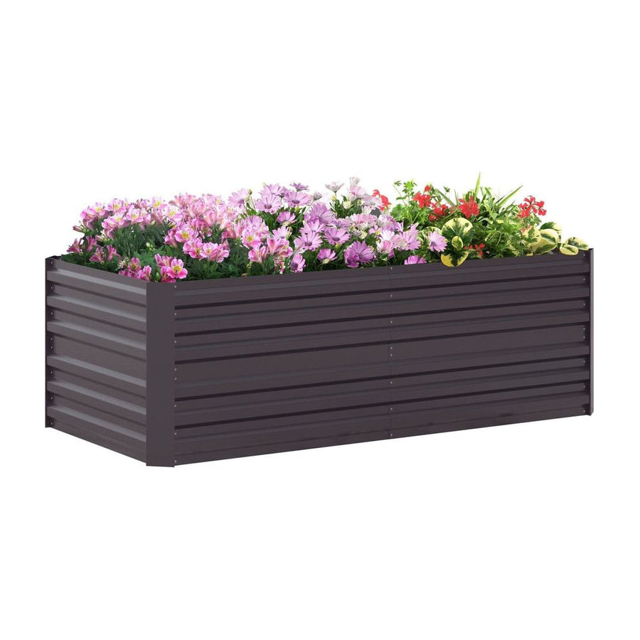 Outsunny Raised Beds for Garden, Galvanised Steel Outdoor Planters with Multi-reinforced Rods, 180 x 90 x 59 cm, Dark Grey