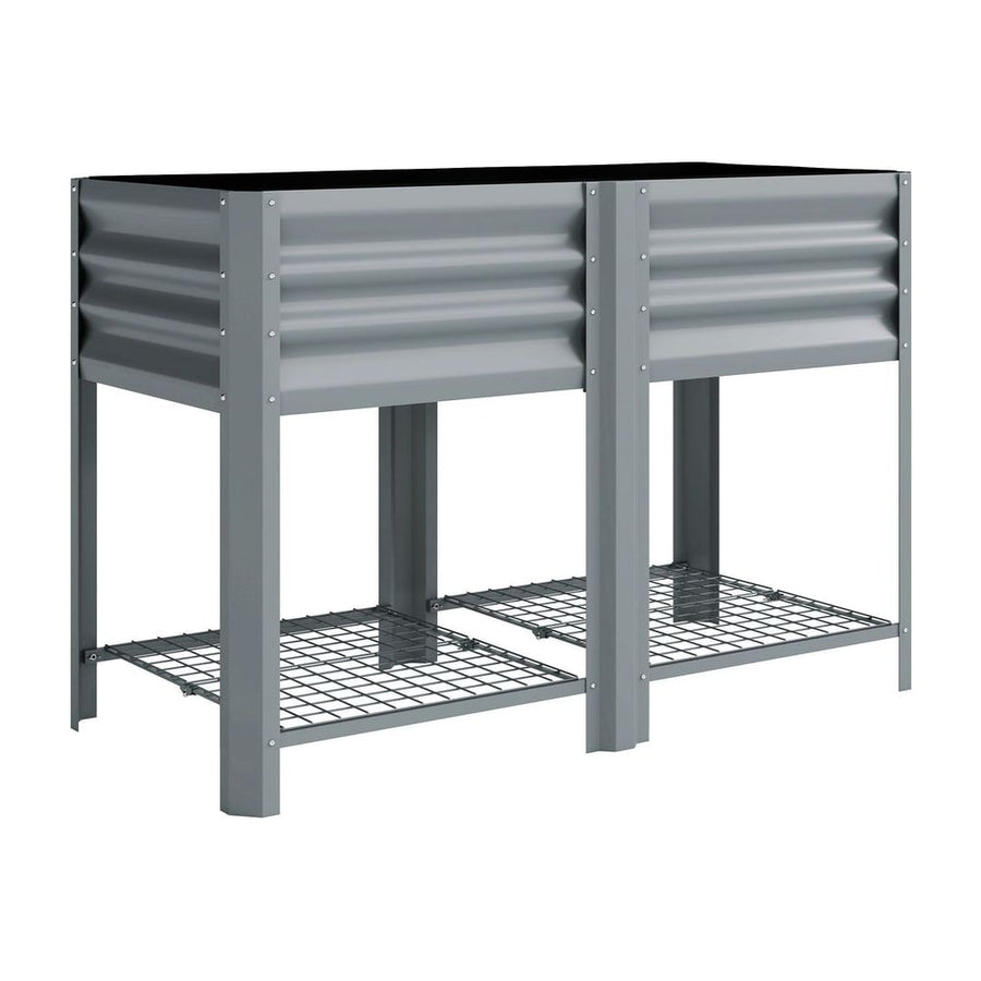 Outsunny Raised Garden Bed with Storage Shelf Steel Elevated Planter Box with Legs for Outdoor Vegetables Flowers