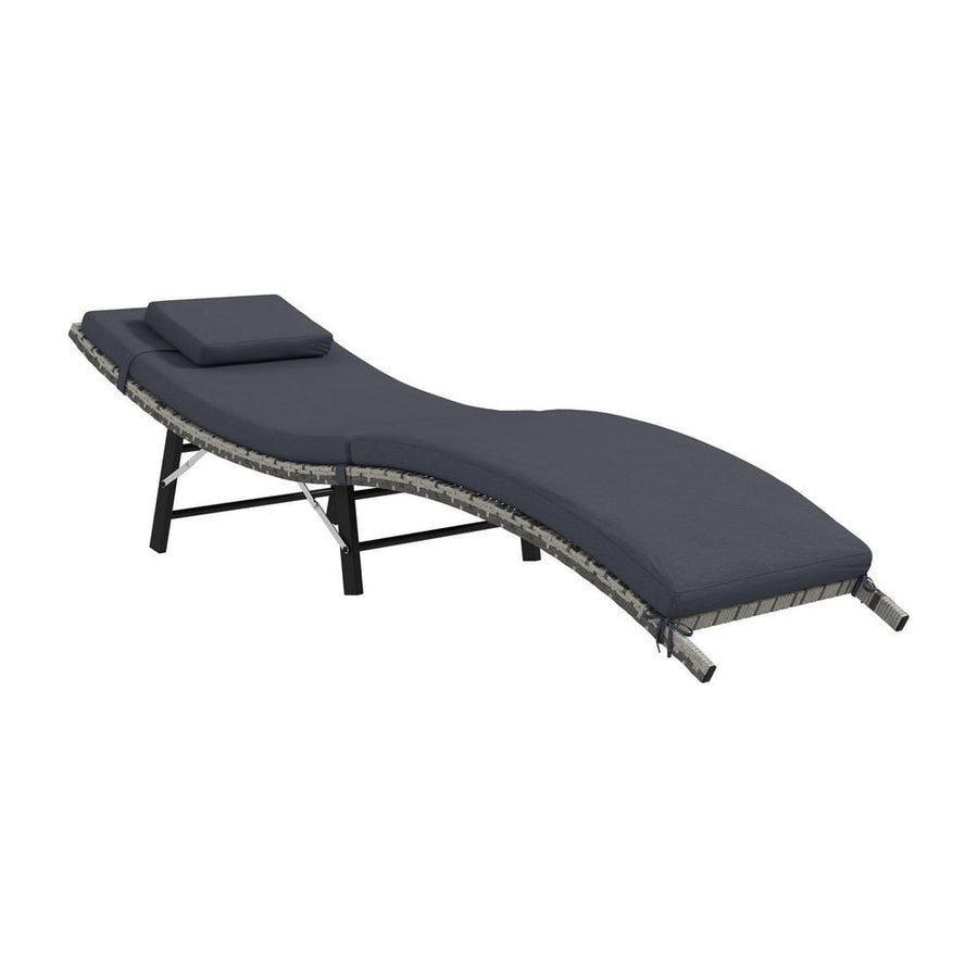 Outsunny Rattan Folding Sun Lounger Outdoor Chair with Cushion and Pillow Grey
