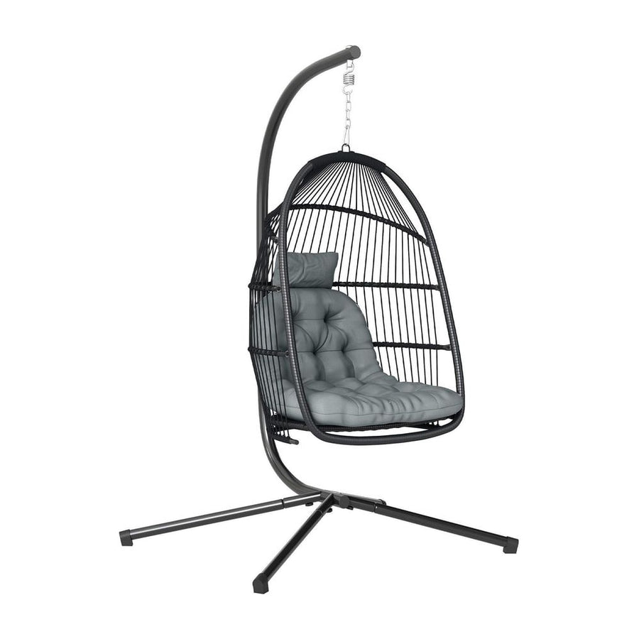 Outsunny Rattan Hanging Egg Chair with Stand, Foldable Wicker Swing Egg Chair with Cushion, Head Pillow, Steel Frame, Hammock