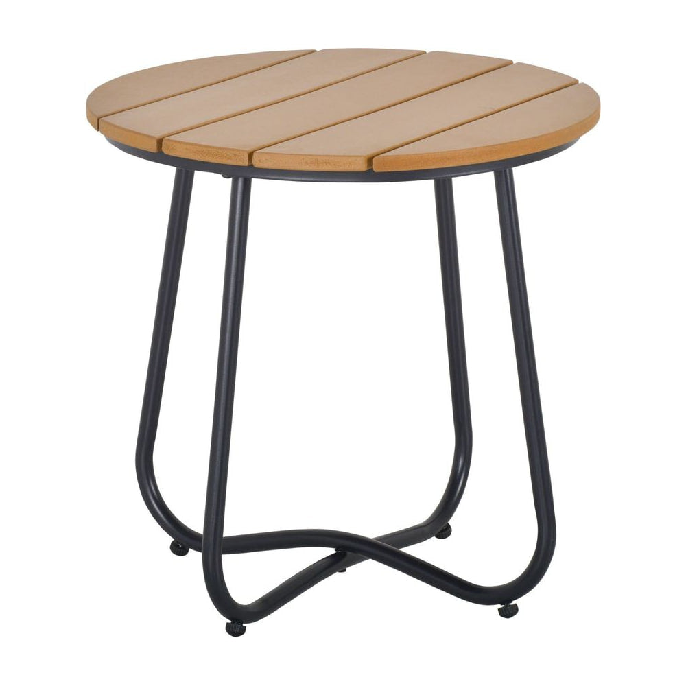 Outsunny Round Outdoor Side Table Adjustable Leg Pads Garden Table 49 x 49 x 48 cm Natural Wood & Black