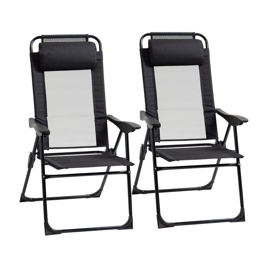 Outsunny Set of 2 Portable Folding Recliner Metal Outdoor Patio Chaise Lounge Chairs with Adjustable Backrest, Black