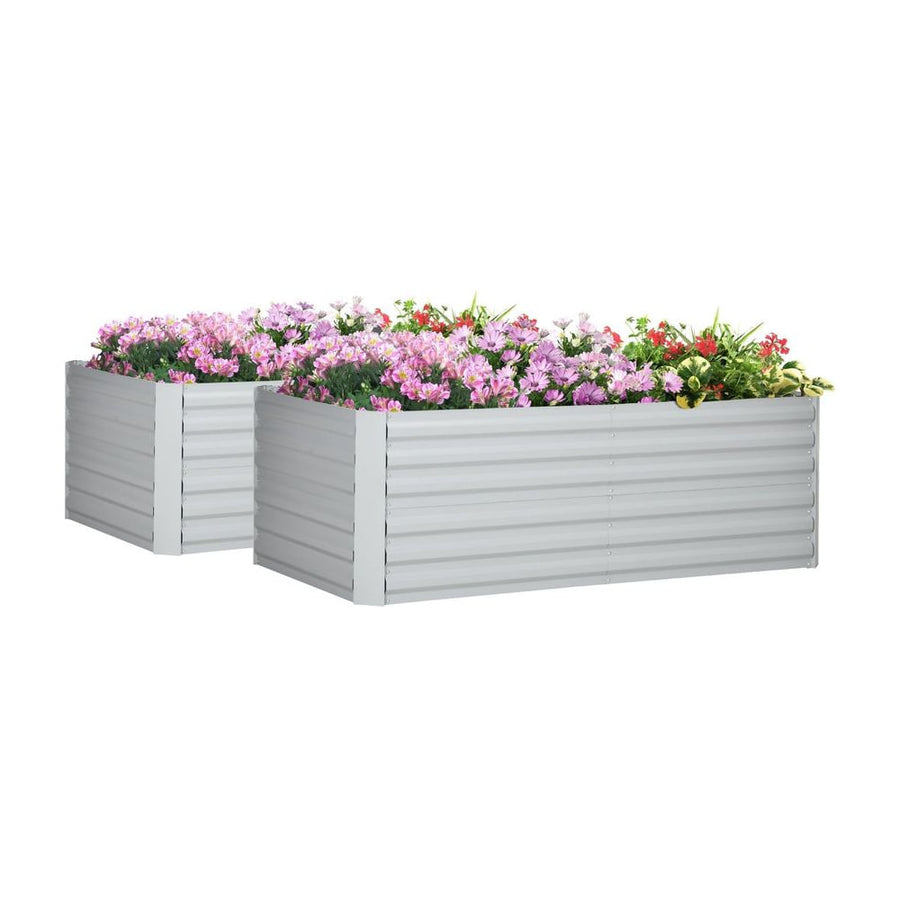 Outsunny Set of 2 Raised Beds for Garden, Galvanised Steel Outdoor Planters with Multi-reinforced Rods for Vegetables