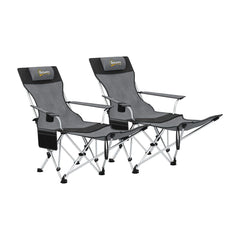Outsunny Set of 2 Reclining Folding Camping Chair w/ Detachable Footrest, Storage Bag, Cup Holder & Headrest, Lightweight