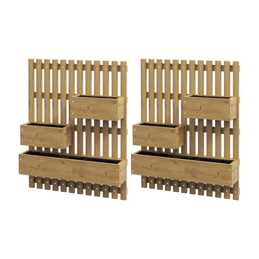 Outsunny Set of 2 Wall-mounted Wooden Garden Planters with Trellis, Drainage Holes and Movable Planter Boxes, Wall Raised