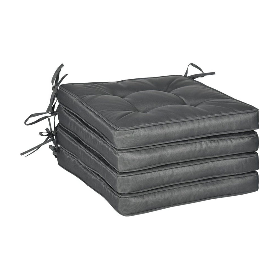 Outsunny Set of 4 Garden Seat Cushion with Ties, 42 x 42cm Replacement Dining Chair Seat Pad, Grey