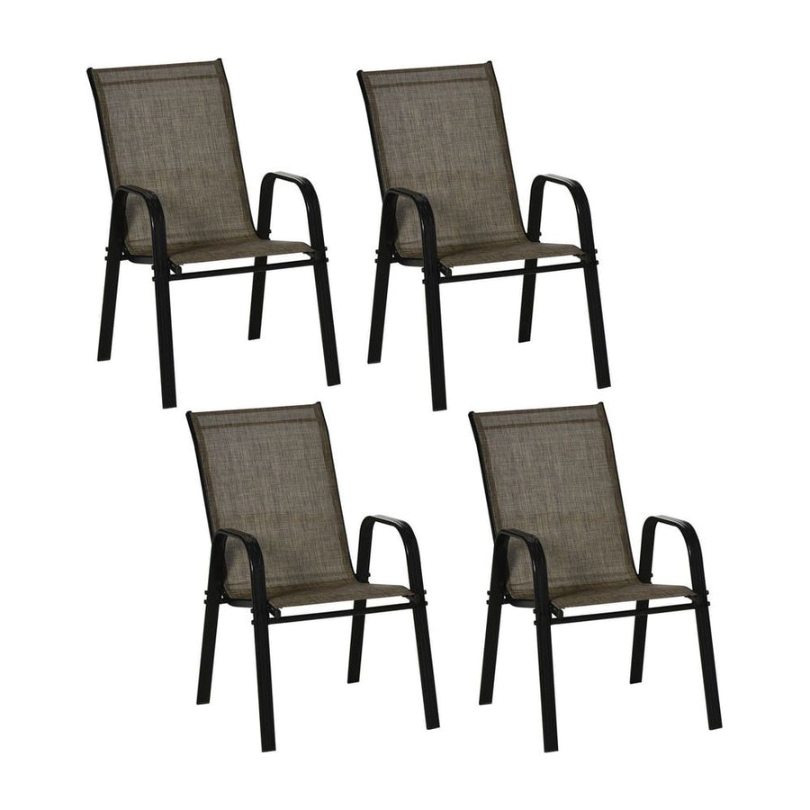 Outsunny Set of Four Stackable Mesh Seat Chairs - Mixed Brown