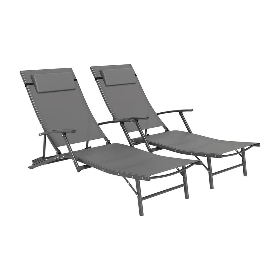 Outsunny Set of Two Adjustable Back Sun Loungers - Grey