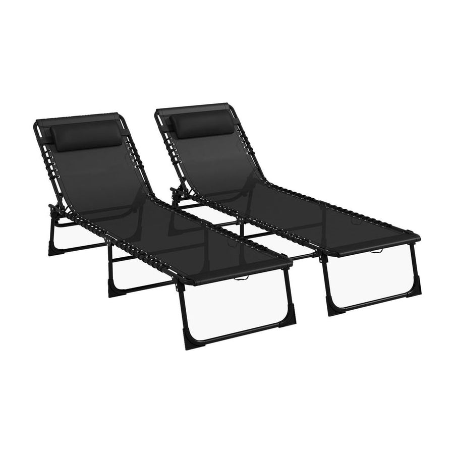 Outsunny Set of Two Folding Sun Loungers, with Four-Position Backs - Black