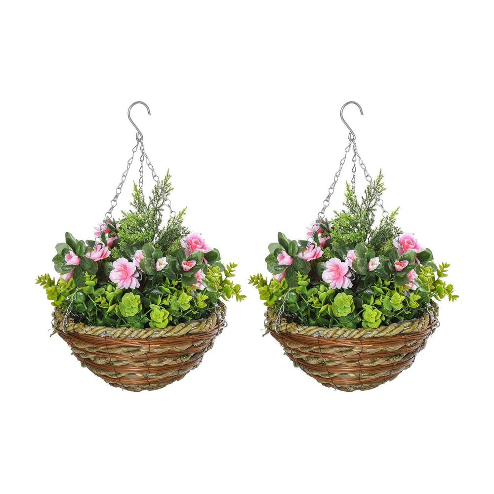 Outsunny Set of Two Hanging Lisianthus Flower Pots - Pink/Green