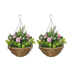 Outsunny Set of Two Hanging Lisianthus Flower Pots - Pink/Green
