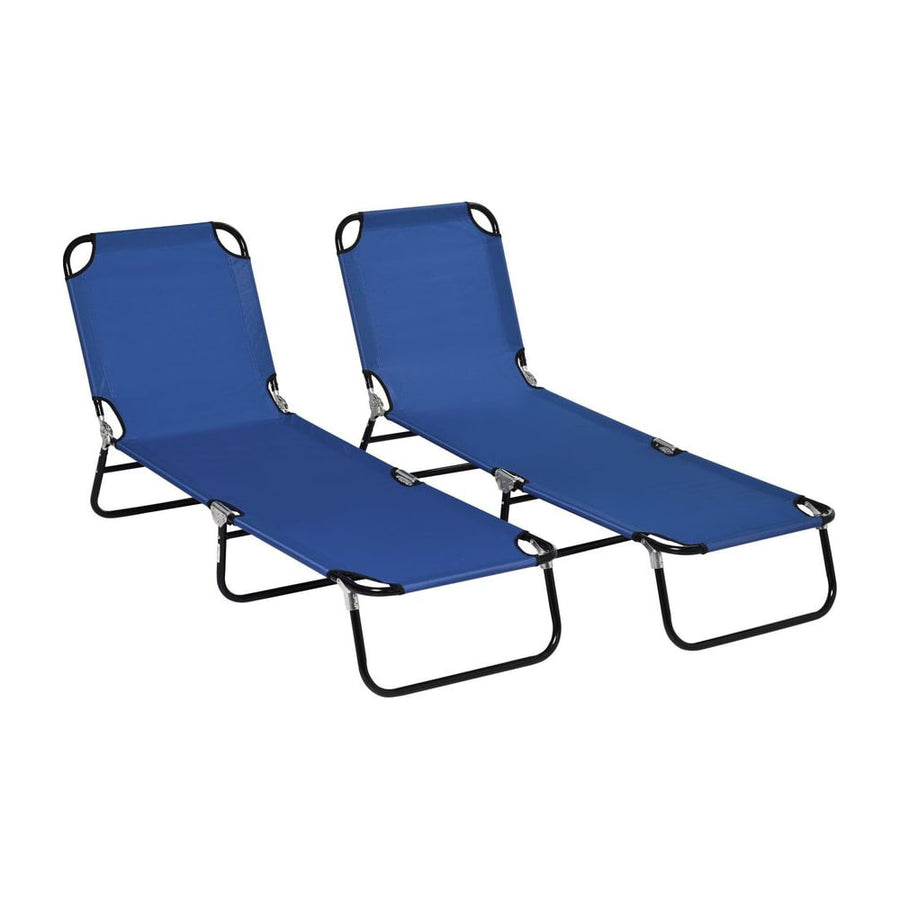 Outsunny Set of Two Metal Frame Folding Sun Loungers - Blue