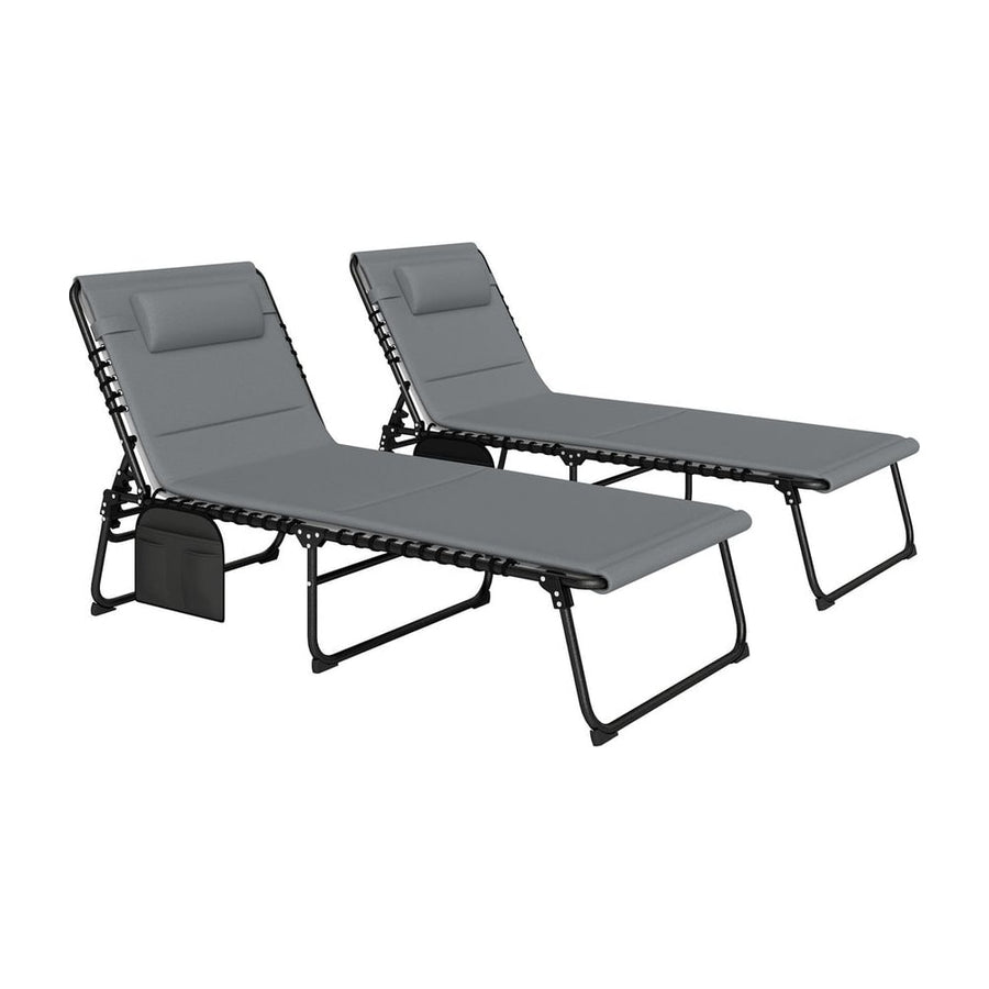 Outsunny Set of Two Reclining Sun Loungers - Charcoal Grey