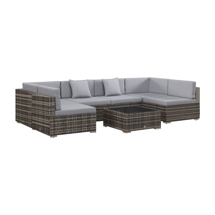 Outsunny Seven-Piece Rattan Garden Set, with Glass-Top Table - Mixed Grey