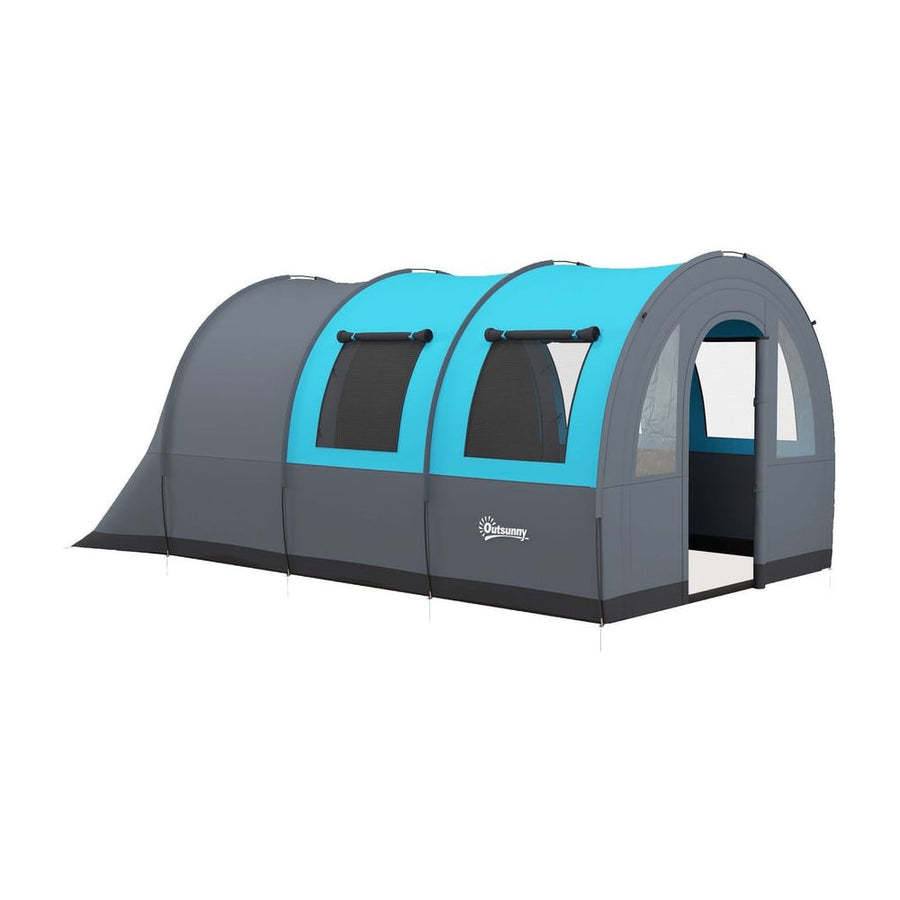 Outsunny Six Man Duo Room Tunnel Tent, with Accessories - Grey/Blue