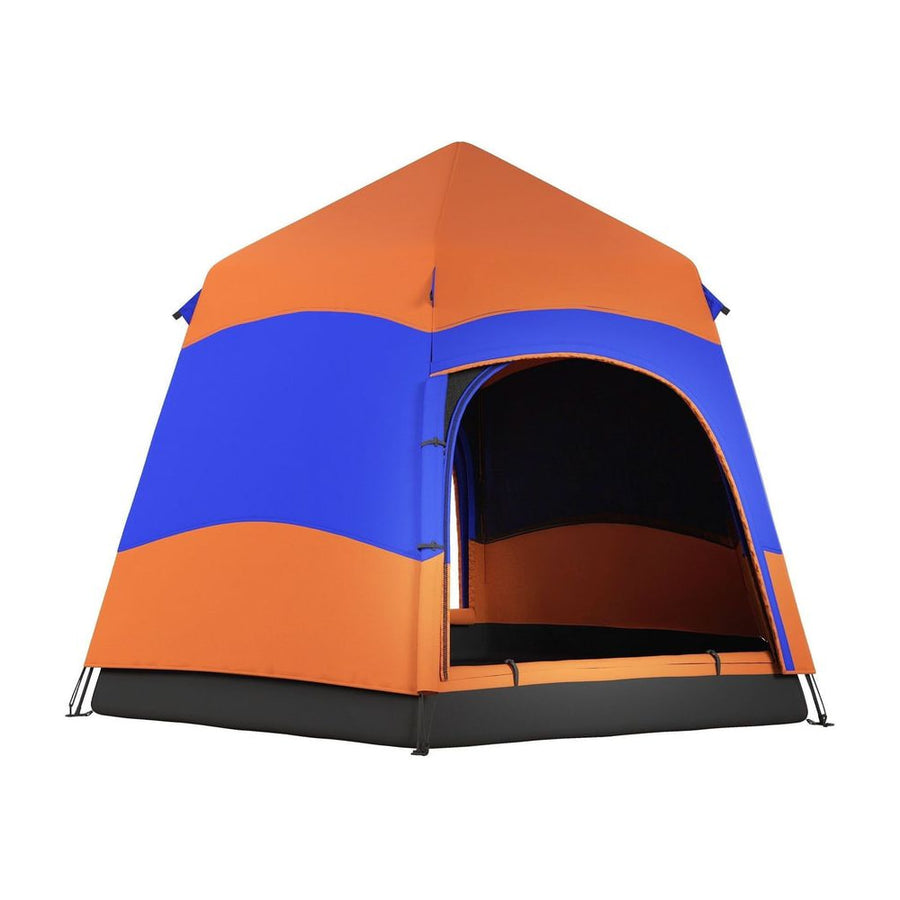 Outsunny Six Man Hexagon Camping Tent with Hang Hook and Carry Bag - Orange and Blue