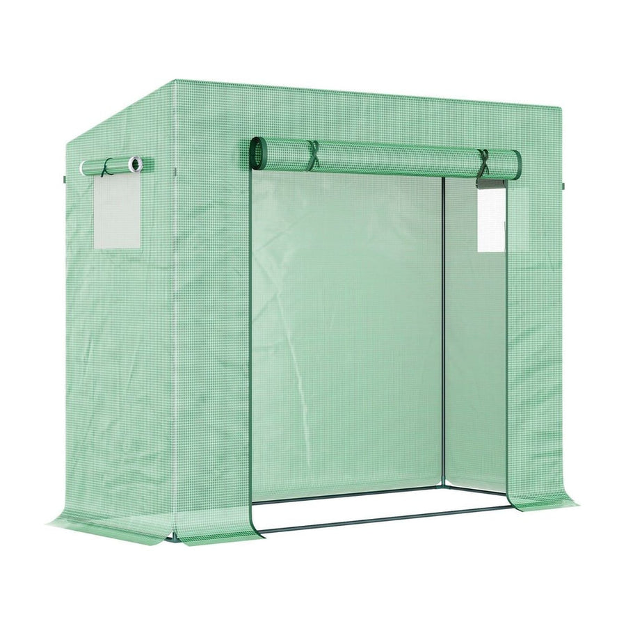Outsunny Small Walk-in Garden Greenhouse with Steel Frame, Large Roll-up Door and Windows, 200Lx76Wx168Hcm, Green