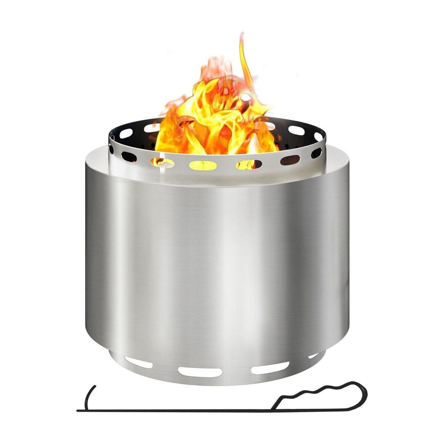 Outsunny Smokeless Fire Pit, 48.5cm Portable Wood Burning Firepit with Poker for Garden Camping Bonfire Party, Stainless