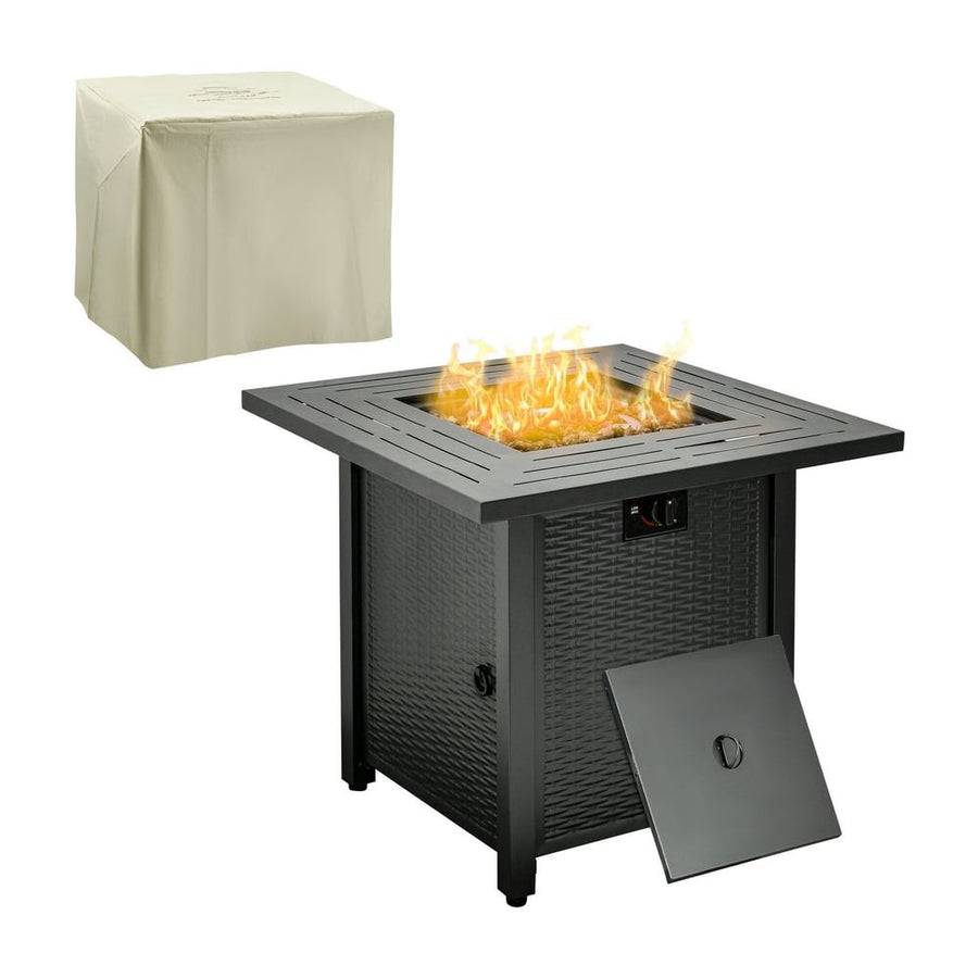 Outsunny Square Propane Gas Fire Pit Table, 40000 BTU Rattan Smokeless Firepit Patio Heater with Protective Cover, Lava Rocks