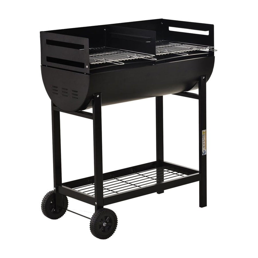 Outsunny Steel 2-Grill Charcoal BBQ w/ Wheels Black