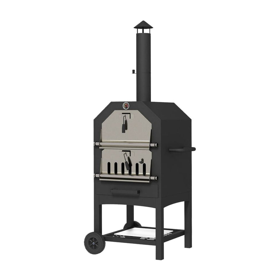 Outsunny Steel 3-Tier Outdoor Pizza Oven Charcoal BBQ Grill, Black