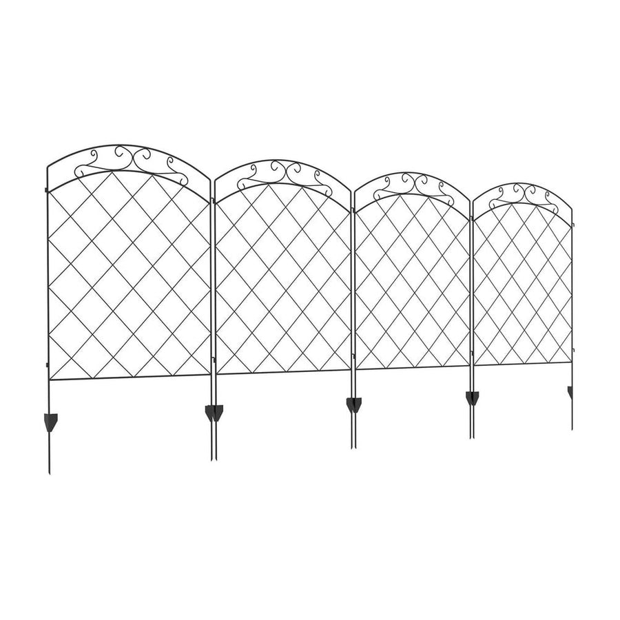 Outsunny Steel Decorative Swirls Outdoor Picket Fence Panels Set of 4, Black
